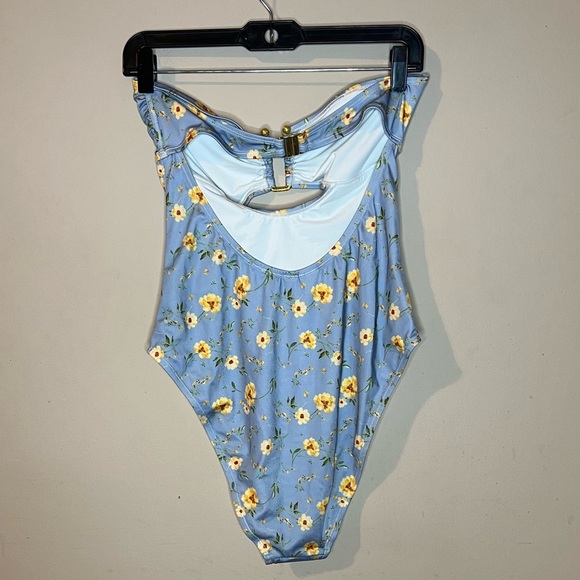 💃🏻Aqua Floral Blue One Piece Swimsuit - Picture 3 of 5